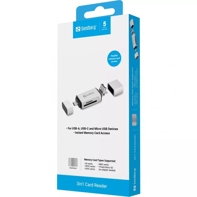 Sandberg lettore di schede USB-C+USB+MicroUSB