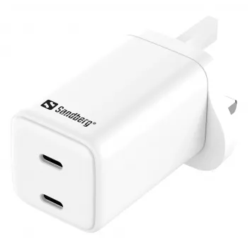 Caricabatterie AC SANDBERG Dual USB-C PD65W UK 441-62 — dual USB-C PD 65W, spina UK