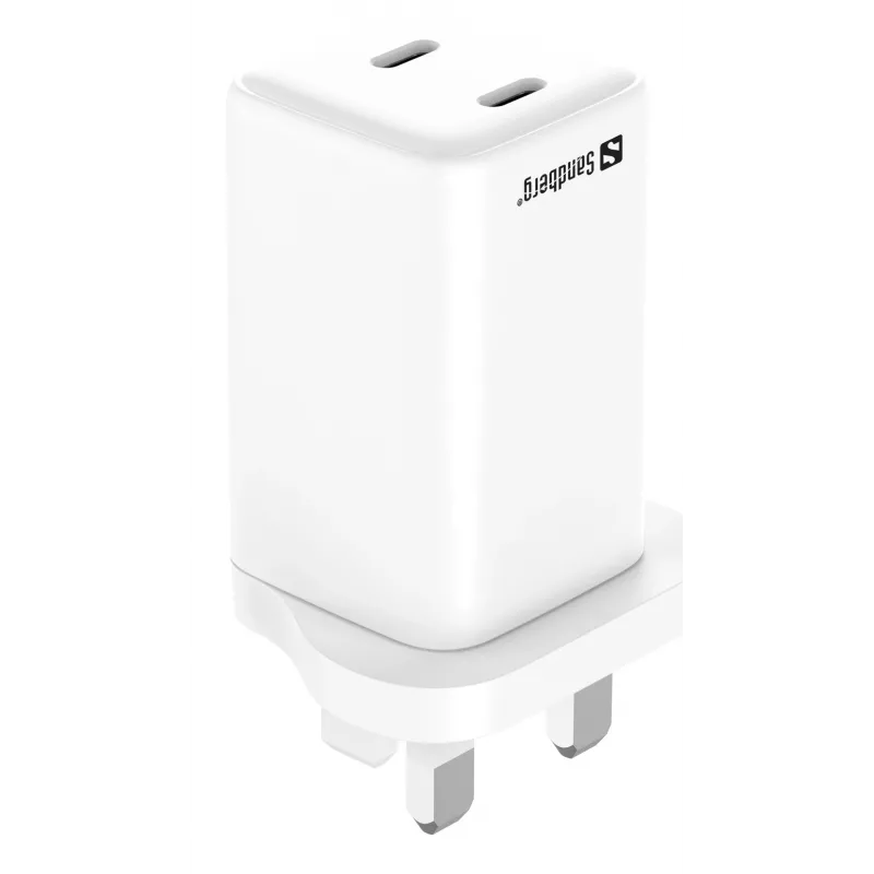 Caricabatterie AC SANDBERG Dual USB-C PD65W UK 441-62 — dual USB-C PD 65W, spina UK