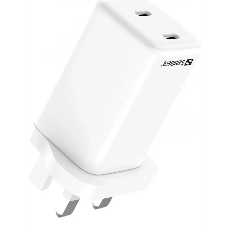 Caricabatterie AC SANDBERG Dual USB-C PD65W UK 441-62 — dual USB-C PD 65W, spina UK