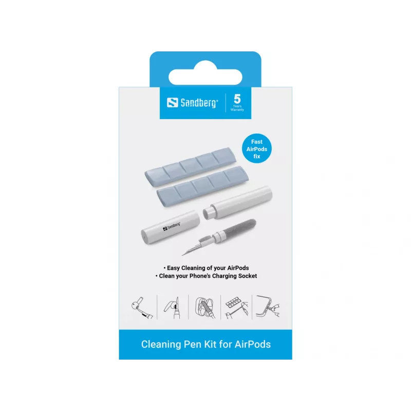 Kit di pulizia Sandberg Cleaning Pen Kit per Airpods grigio bianco