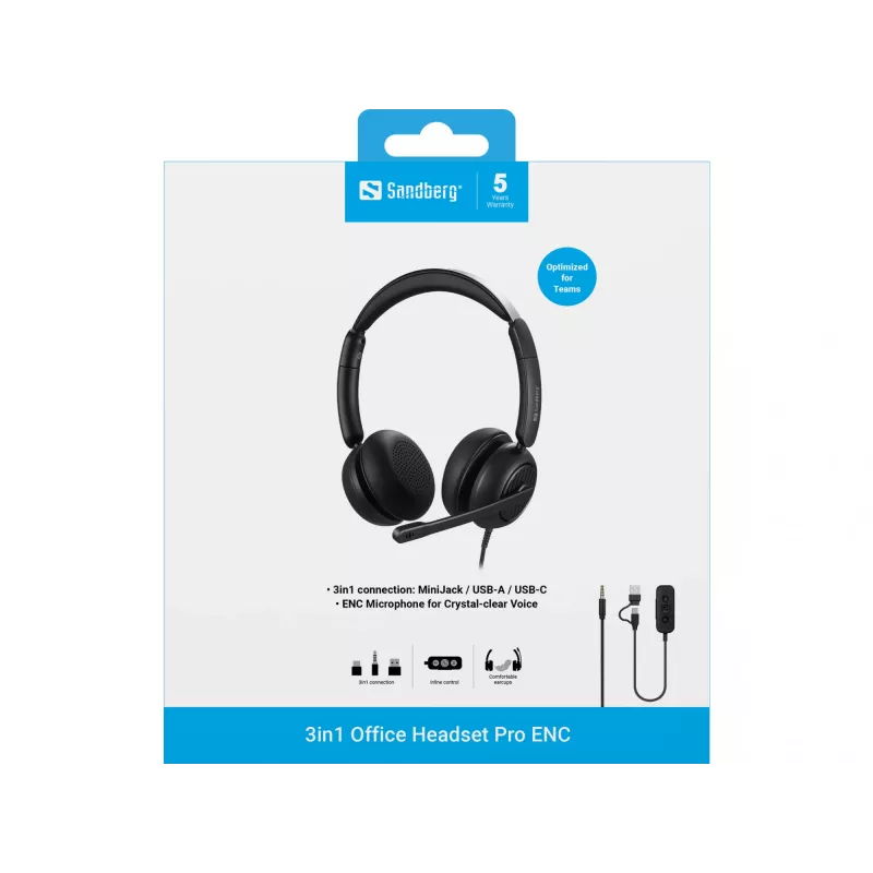 Headset Sandberg 3in1 Office Headset Pro ENC con filo 20-20000 Hz