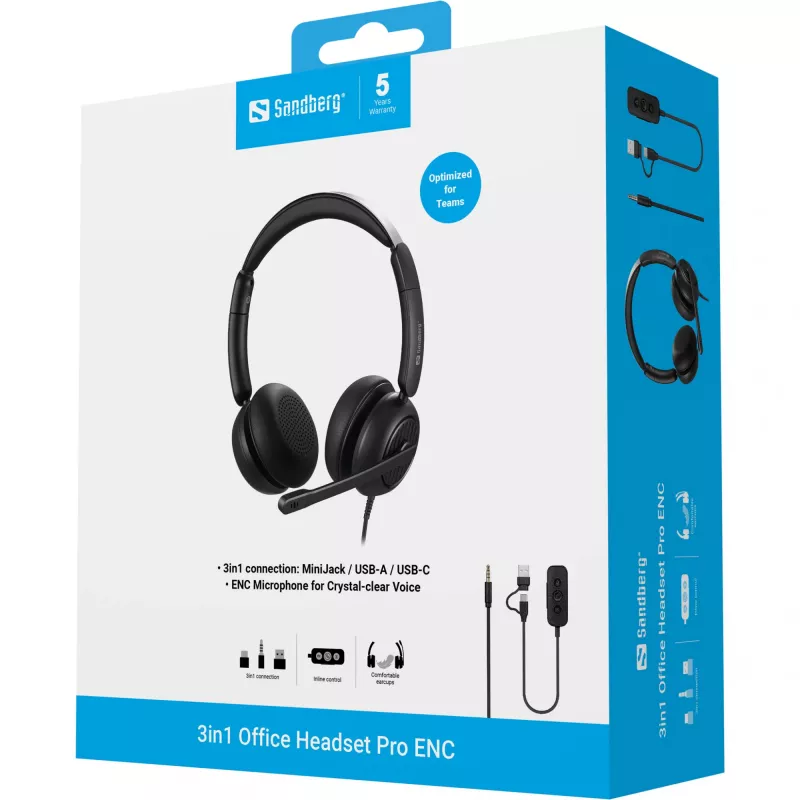 Headset Sandberg 3in1 Office Headset Pro ENC con filo 20-20000 Hz