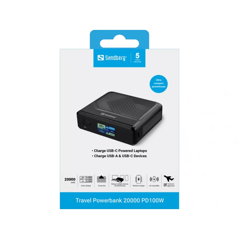 Caricabatterie portatile Sandberg Travel Powerbank 20000 PD100W, 20000 mAh