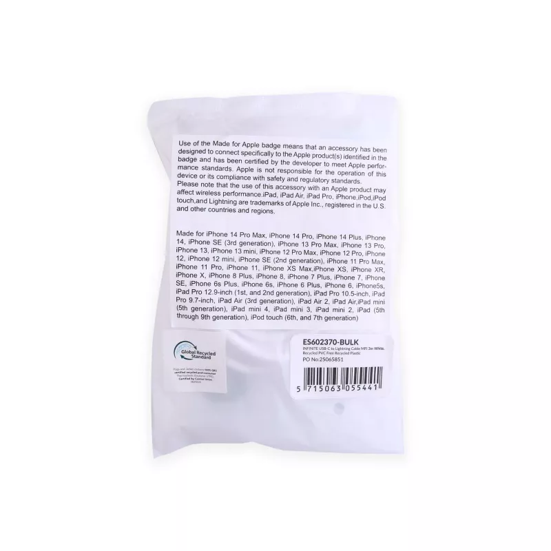 Cavo Lightning eSTUFF ES602370-BULK 3 m USB-C 2,4A