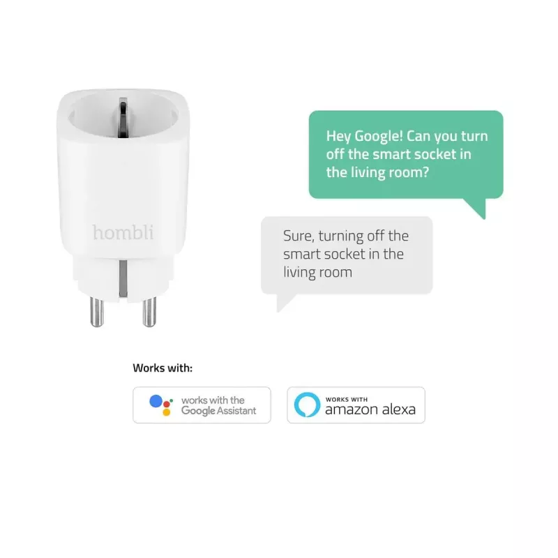 Hombli presa smart HBPP-0201, 3680 W, per interni, bianca, confezione promo 2+1 (3 pz.)