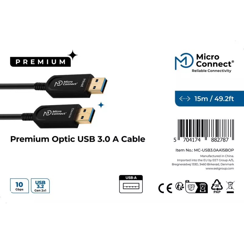 Cavo USB Microconnect USB3.0AA10BOP 10 m USB 3.2 Gen 1 nero