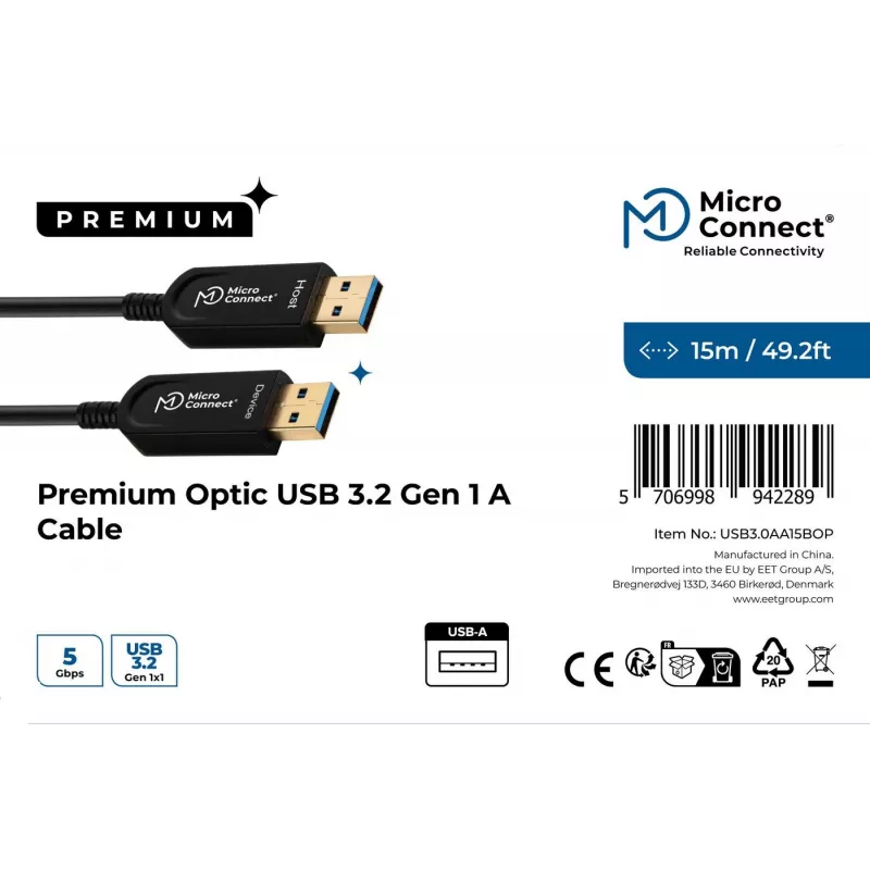 Microconnect USB3.0AA15BOP cavo USB USB 3.2 Gen 1 (3.1 Gen 1) 15 m USB A nero