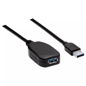 Manhattan cavo prolunga USB-A a USB-A, 5 m, connettore maschio a femmina, attivo, 5 Gbit/s (USB 3.2 Gen1, noto anche come USB 3.0), repeater integrato, SuperSpeed USB, nero, tre anni di garanzia, corrisponde a USB2AAEXT5M.