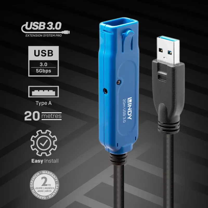 Lindy 20m USB 3.0 Active Extension Pro USB A a USB A 5 Gbit/s