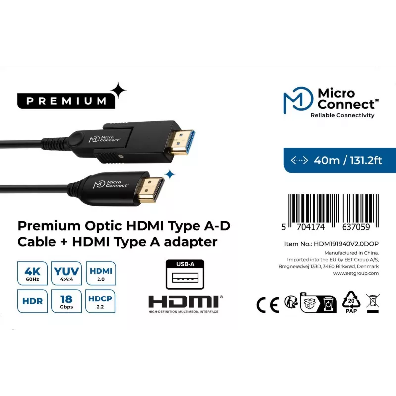 Microconnect Premium Optic cavo HDMI A-D 40 m 2.0 3D 18 Gbit/s