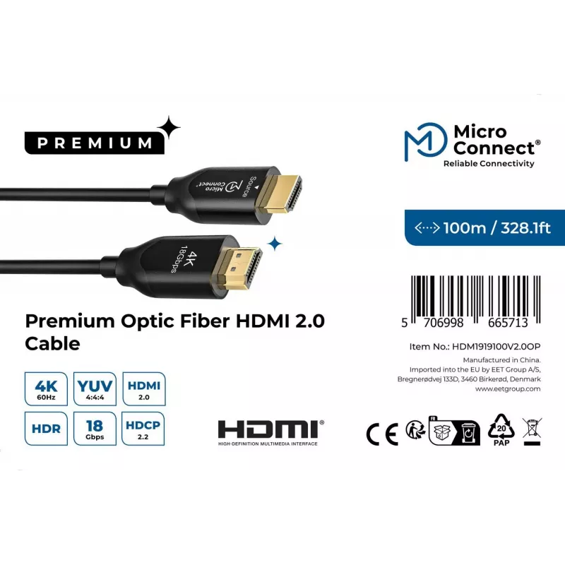 Microconnect Premium Optic cavo HDMI 100 m 18 Gbit/s 4096 x 2160