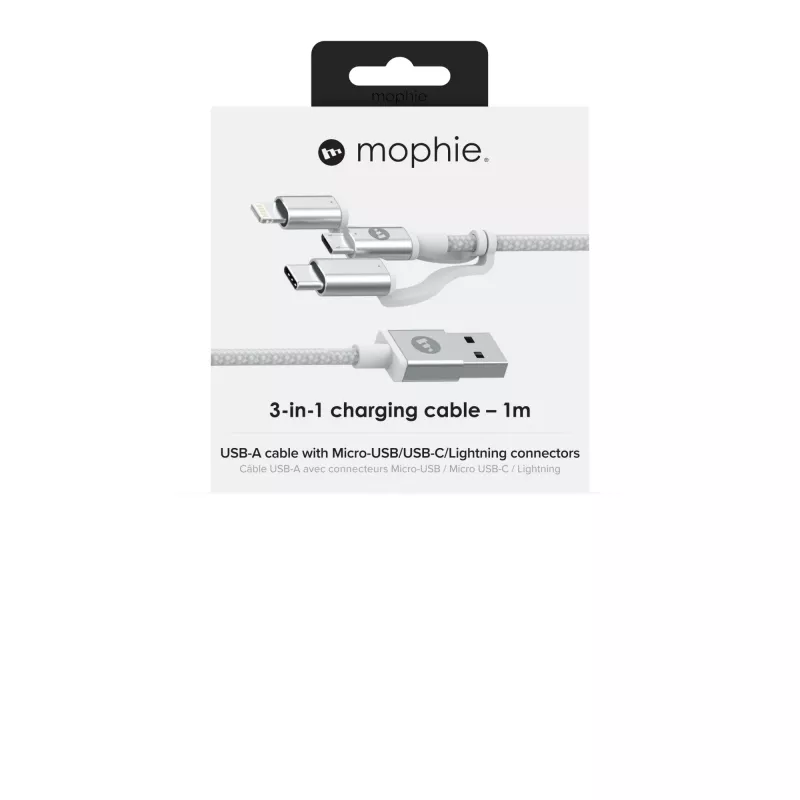 Cavo di ricarica e sincronizzazione mophie – USB-A a Micro/USB-C/LTG – 1 m – bianco