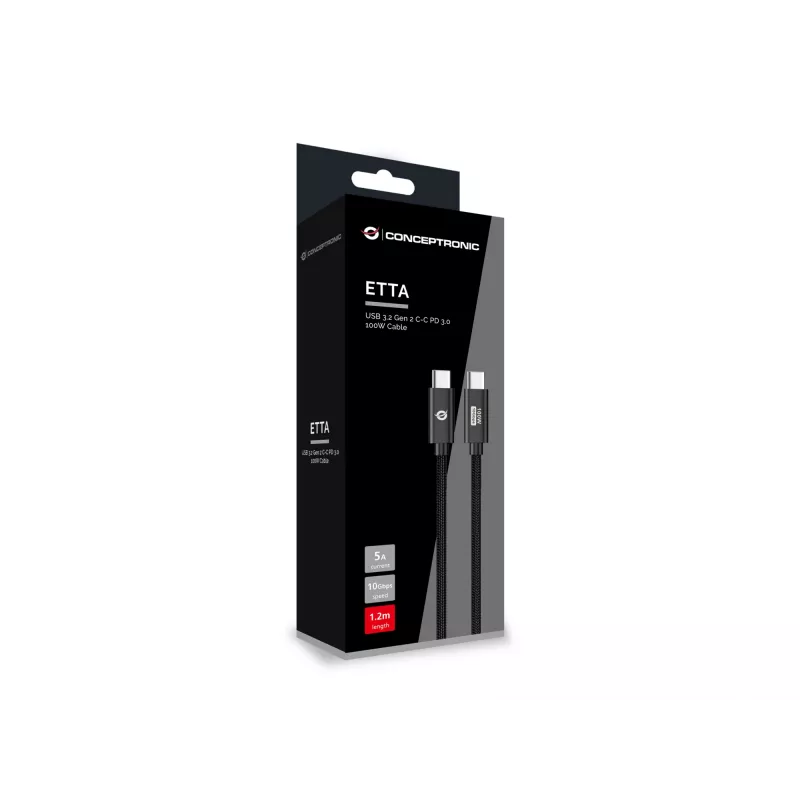 Cavo Conceptronic ETTA02B12 USB 3.2 Gen 2 C-C PD 3.0 100W 1,2 m, 20 V 5 A, 10 Gbit/s, E-Mark