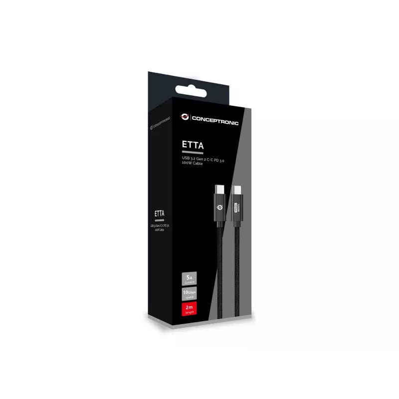 Cavo Conceptronic ETTA02B20 USB 3.2 Gen 2 C-C PD 3.0 100W 2M, 20V 5A, 10Gbps, E-Mark