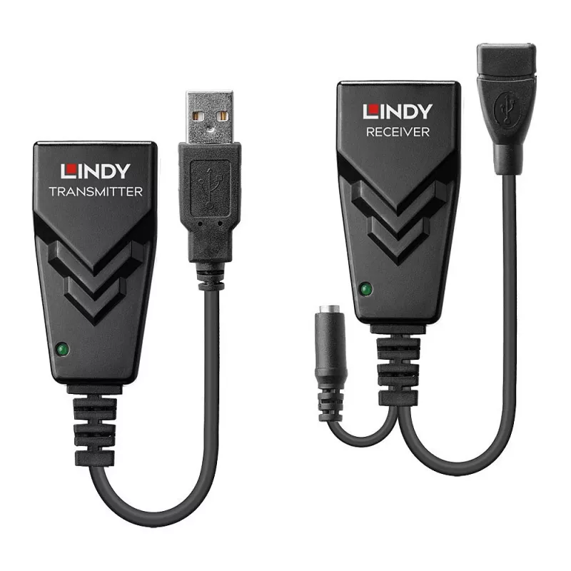 Lindy 100 m USB 2.0 Cat.6 Extender, trasmettitore e ricevitore di rete, 100 m, 480 Mbit/s, Cat5e, Cat6, CH317Q, CH536G, nero