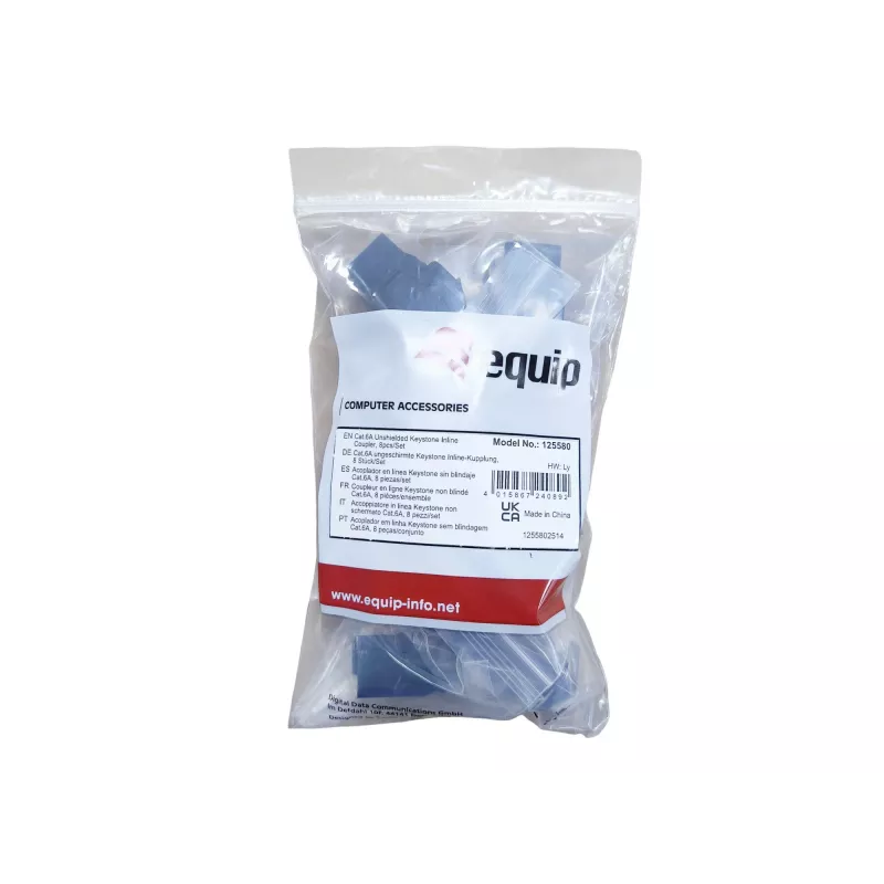 Giunto inline Keystone EQUIP Cat.6A non schermato, RJ-45, formato piatto, nero, 8 pezzi