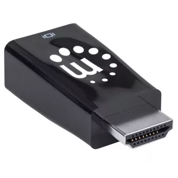 Convertitore Manhattan HDMI a VGA (con audio), 1080p, connettore maschio a femmina, ingresso alimentazione Micro-USB per alimentazione aggiuntiva se necessario, nero, tre anni di garanzia