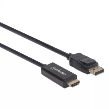 Cavo Manhattan DisplayPort 1.2 a HDMI, 4K@60Hz, 1,8 m, connettore maschio a maschio, DP con blocco, nero, non bidirezionale, tre anni di garanzia, equivalente a 6F-DP-HDMI-4K60-HDR (tranne 20 cm più corto)