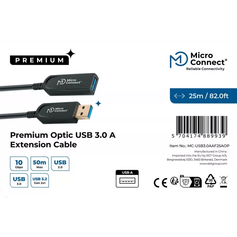 Microconnect MC-USB3.0AAF25AOP Cavo USB USB 3.2 Gen 2 (3.1 Gen 2) 25 m USB A nero