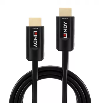 Cavo HDMI ibrido in fibra ottica Lindy 15 m, Ultra High Speed 48 Gbit/s, HDMI 2.1, connettori placcati oro, nero