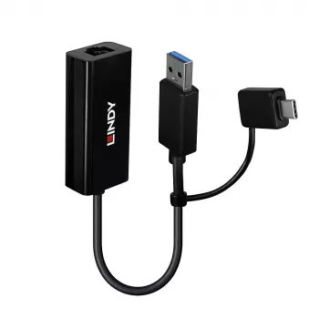 Convertitore Lindy USB 3.2 Gen 1 Gigabit Ethernet con filo USB Ethernet 5000 Mbit/s nero