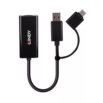 Convertitore Lindy USB 3.2 Gen 1 Gigabit Ethernet con filo USB Ethernet 5000 Mbit/s nero
