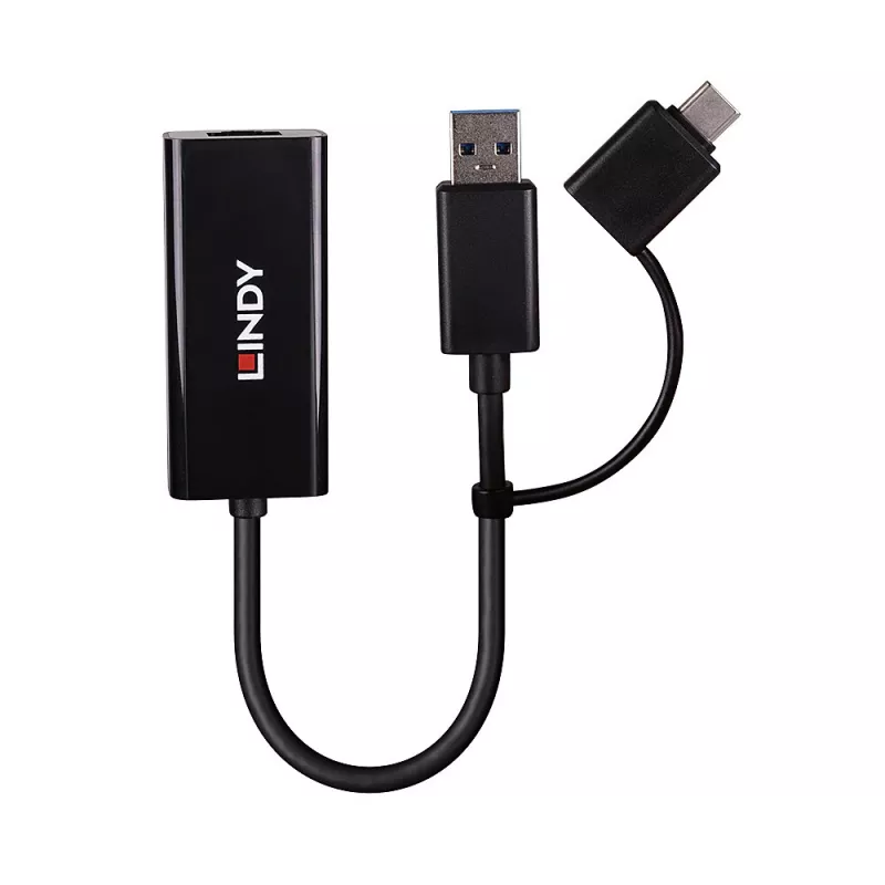 Convertitore Lindy USB 3.2 Gen 1 Gigabit Ethernet con filo USB Ethernet 5000 Mbit/s nero