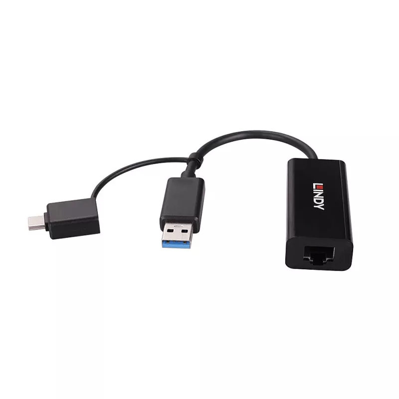 Convertitore Lindy USB 3.2 Gen 1 Gigabit Ethernet con filo USB Ethernet 5000 Mbit/s nero