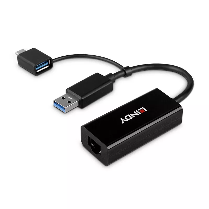 Convertitore Lindy USB 3.2 Gen 1 Gigabit Ethernet con filo USB Ethernet 5000 Mbit/s nero