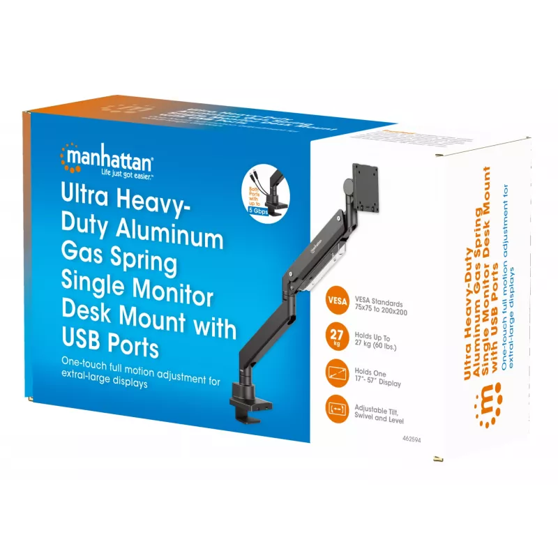 Manhattan Supporto da scrivania per 1 monitor da 17-57 pollici, 27 kg, con porte USB