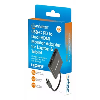 Adattatore multiporta Manhattan 154321 USB Type-C a 2 HDMI USB-A Power Delivery 100 W
