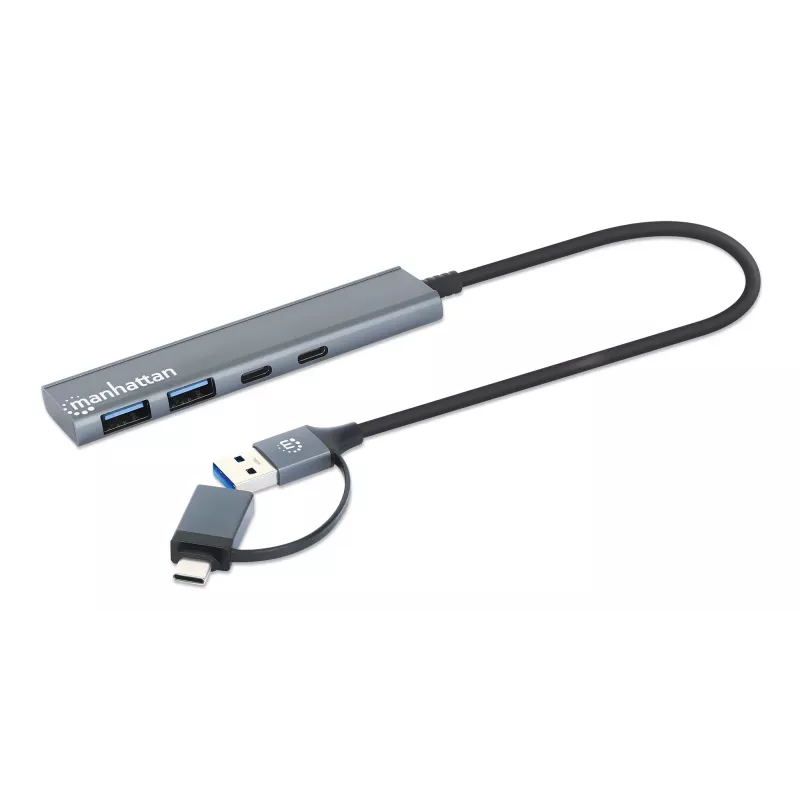 Dock/hub combo USB-C e USB-A Manhattan 4 porte 5 Gbps alluminio