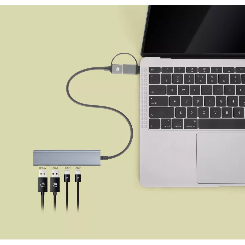 Dock/hub combo USB-C e USB-A Manhattan 4 porte 5 Gbps alluminio