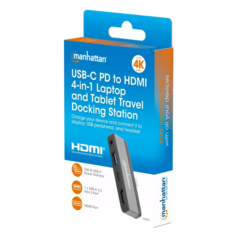 Dock da viaggio USB-C Manhattan 190404 4 porte HDMI USB-A USB-C 3,5 mm