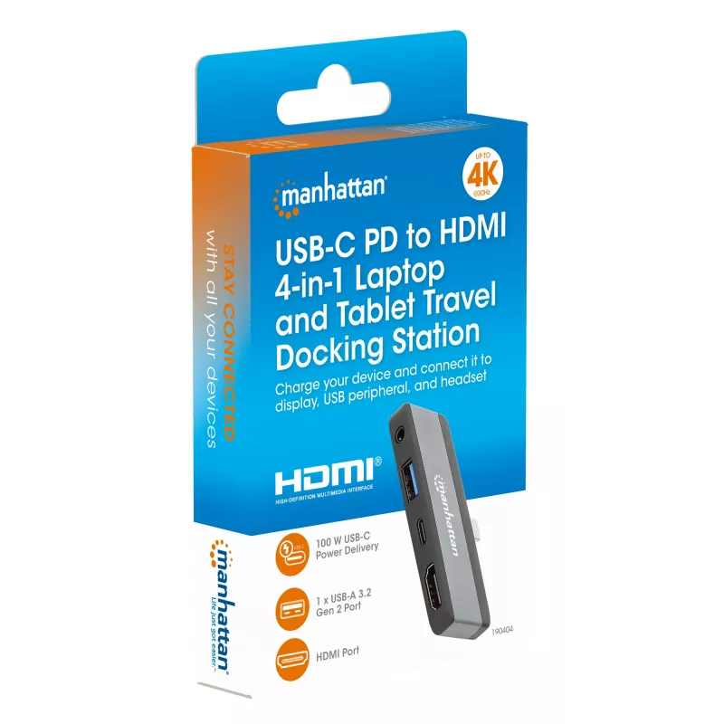 Dock da viaggio USB-C Manhattan 190404 4 porte HDMI USB-A USB-C 3,5 mm