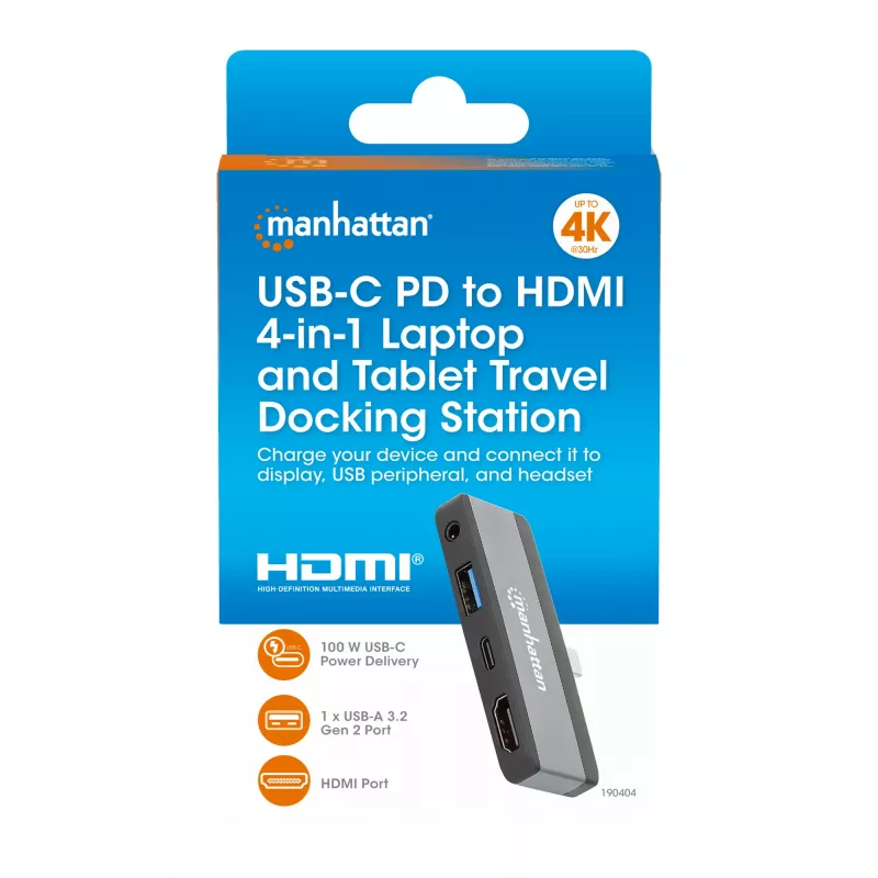 Dock da viaggio USB-C Manhattan 190404 4 porte HDMI USB-A USB-C 3,5 mm