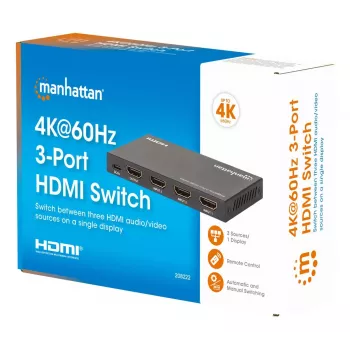 Switch HDMI 3x1 MANHATTAN 18G automatico manuale telecomando IR nero