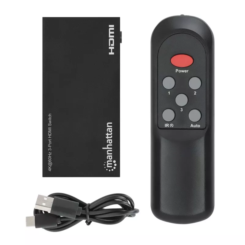 Switch HDMI 3x1 MANHATTAN 18G automatico manuale telecomando IR nero