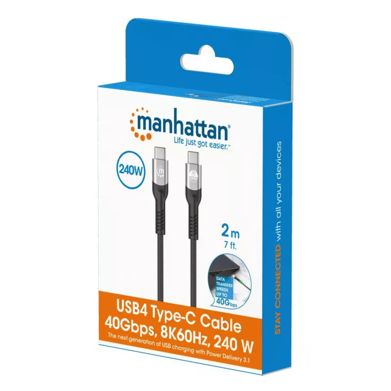 Cavo USB-C maschio su USB-C maschio Manhattan 2m USB4 Gen 3x2 8K 60Hz
