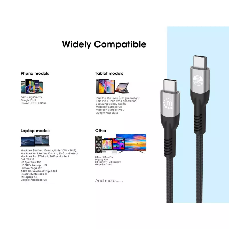 Cavo USB-C maschio su USB-C maschio Manhattan 2m USB4 Gen 3x2 8K 60Hz