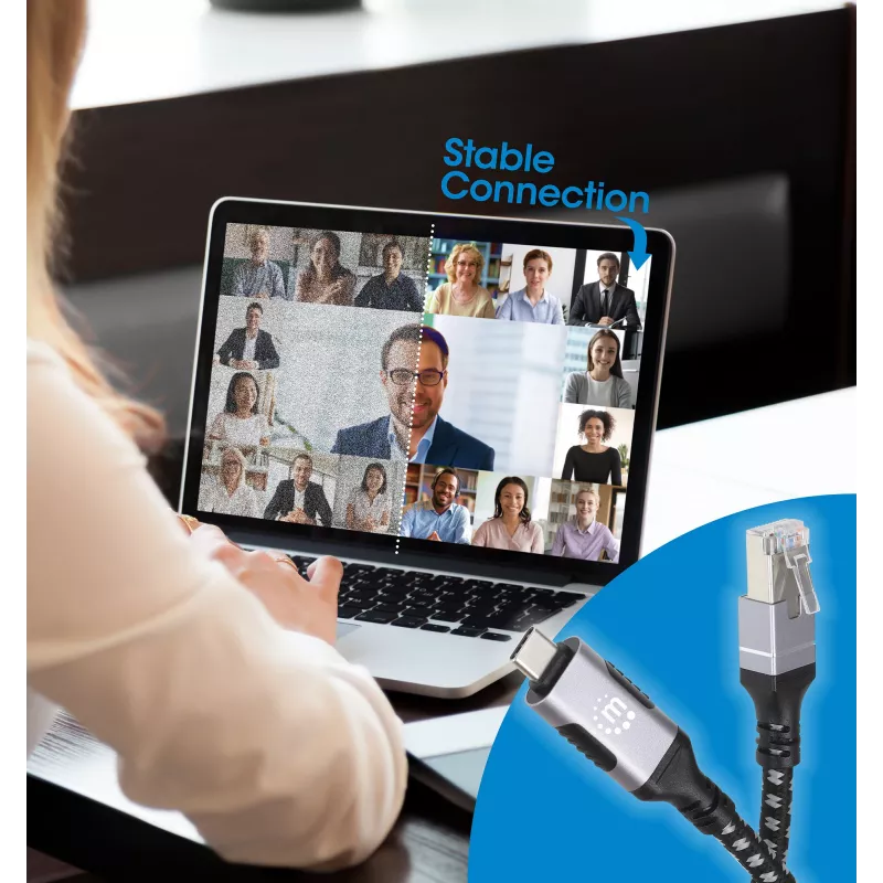 Cavo Manhattan USB-C a Gigabit rete Ethernet RJ45 2m nero/argento