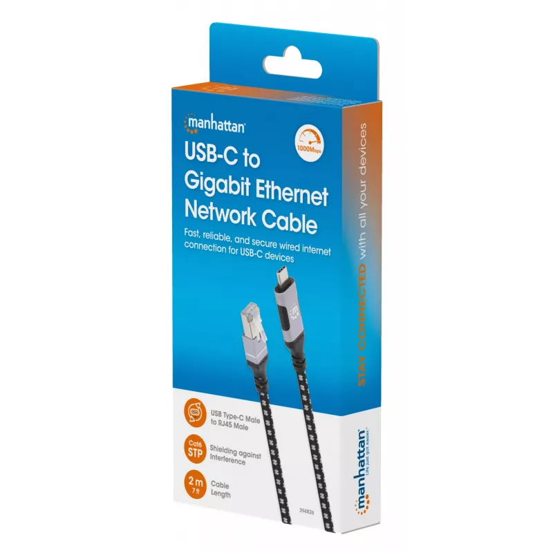 Cavo Manhattan USB-C a Gigabit rete Ethernet RJ45 2m nero/argento