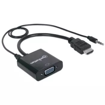 Cavo convertitore Manhattan HDMI a VGA (con audio), 1080p, 30 cm, maschio su femmina, ingresso alimentazione Micro-USB per alimentazione aggiuntiva se necessario, nero, garanzia tre anni