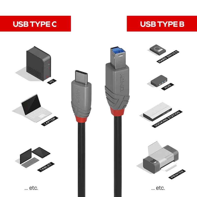 Lindy cavo USB 3.2 Type-C su B 0,5 m 5 Gbit/s nero