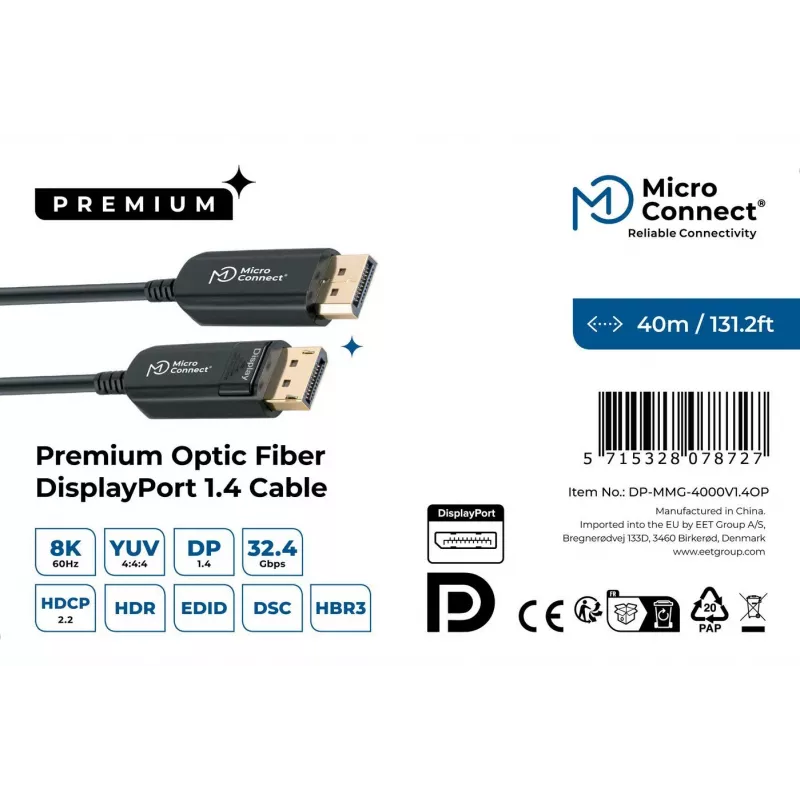 Cavo DisplayPort MicroConnect DP-MMG-4000V1.4OP — DisplayPort 1.4, supporta fino a 8K@60Hz
