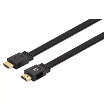 Cavo HDMI con Ethernet Manhattan (piatto), 4K@60Hz (Premium High Speed), 10 m, connettore maschio a connettore maschio, nero, Ultra HD 4K x 2K, completamente schermato, contatti dorati, garanzia a vita