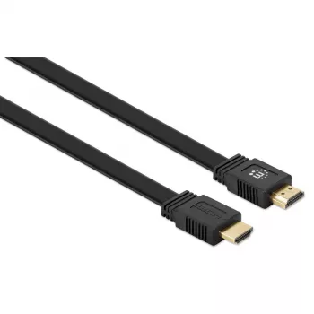 Cavo HDMI con Ethernet Manhattan (piatto), 4K@60Hz (Premium High Speed), 10 m, connettore maschio a connettore maschio, nero, Ultra HD 4K x 2K, completamente schermato, contatti dorati, garanzia a vita