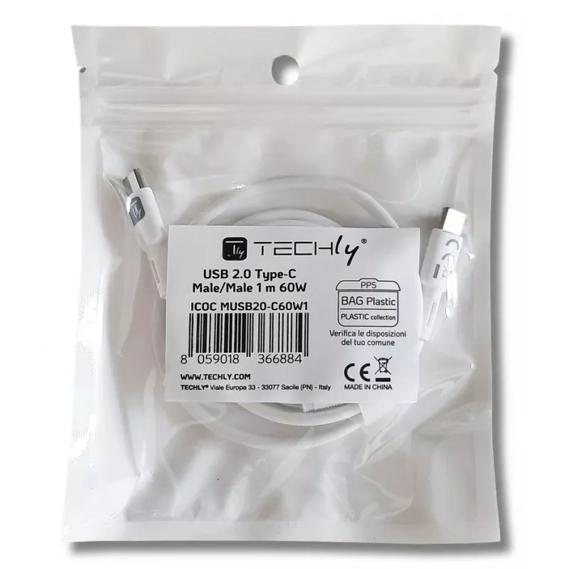 Techly ICOC-MUSB20-C60W1 Cavo USB USB 2.0 1 m USB-C bianco