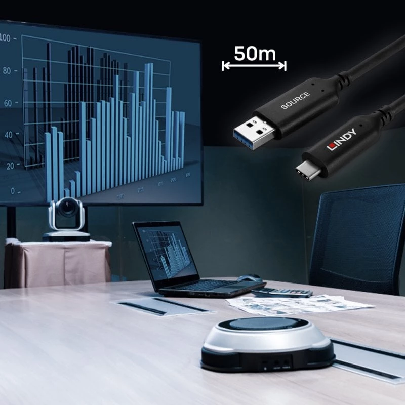 Lindy 50m Cavo ibrido in fibra ottica USB 3.2 Gen 1 Type-A su C